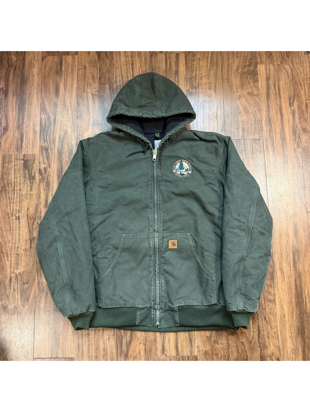 Vintage 90s Carhartt Jacket Hooded Duck Canvas Moss Green Forest Service ~XXL